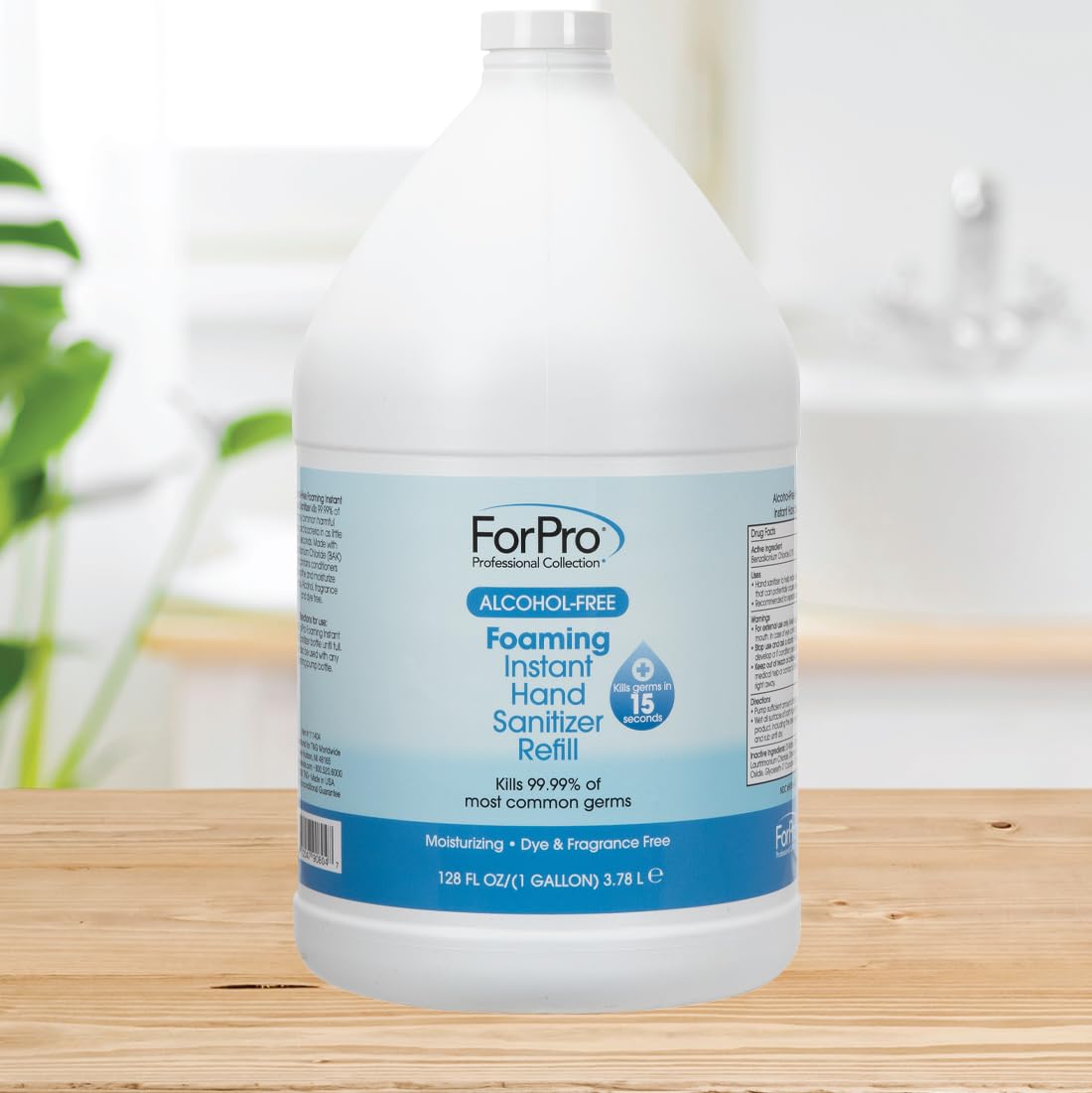 ForPro Professional Collection Alcohol-Free Foaming Instant Hand Sanitizer, Moisturizing, Dye and Fragrance Free Sanitizer, 1 Gallon Refill