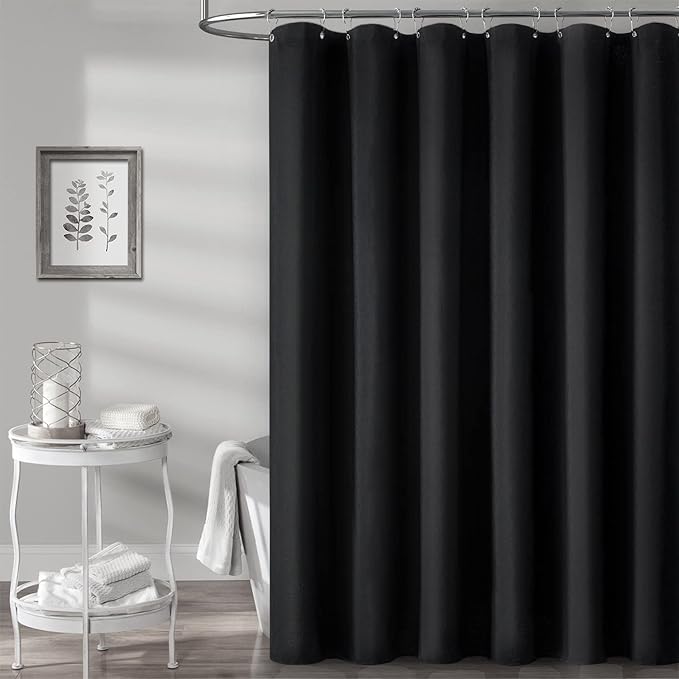 BTTN Black Fabric Shower Curtain - Linen Textured Heavy Duty Cloth Shower Curtain Set with 12 Plastic Hooks, Rust Resistant, Machine Washable, Simple Hotel Spa Luxury Bath Curtains for Bathroom, 72x72