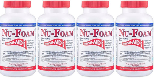 Nu-Foam Sanitizing Tablets for Bar Glassware – Superior Rinse Aid - Hand Washing Bar, Brewery Supplies - Spotless Serving Glasses - Professional - 4 Pack 400 Tablets/ 2,400 Quarts Sanitizing Solution