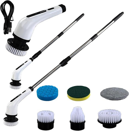 Electric Cleaning Brush, Long Handle Cordless Cleaning Scrubber, Strong Stains Remover, for Bathroom Kitchen Sink Toilet Bathtub Floor Tile Grout Glass Window