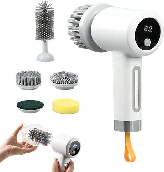 Shower Scrubber,3-Level Electric Adjustable Household Tool with 5 Brush Heads | Bathroom Cleaning Brush - for Bathtub Tile Grout Floor Toilet Kitchen Wall Home Household Apartment Car Baseboard Washin