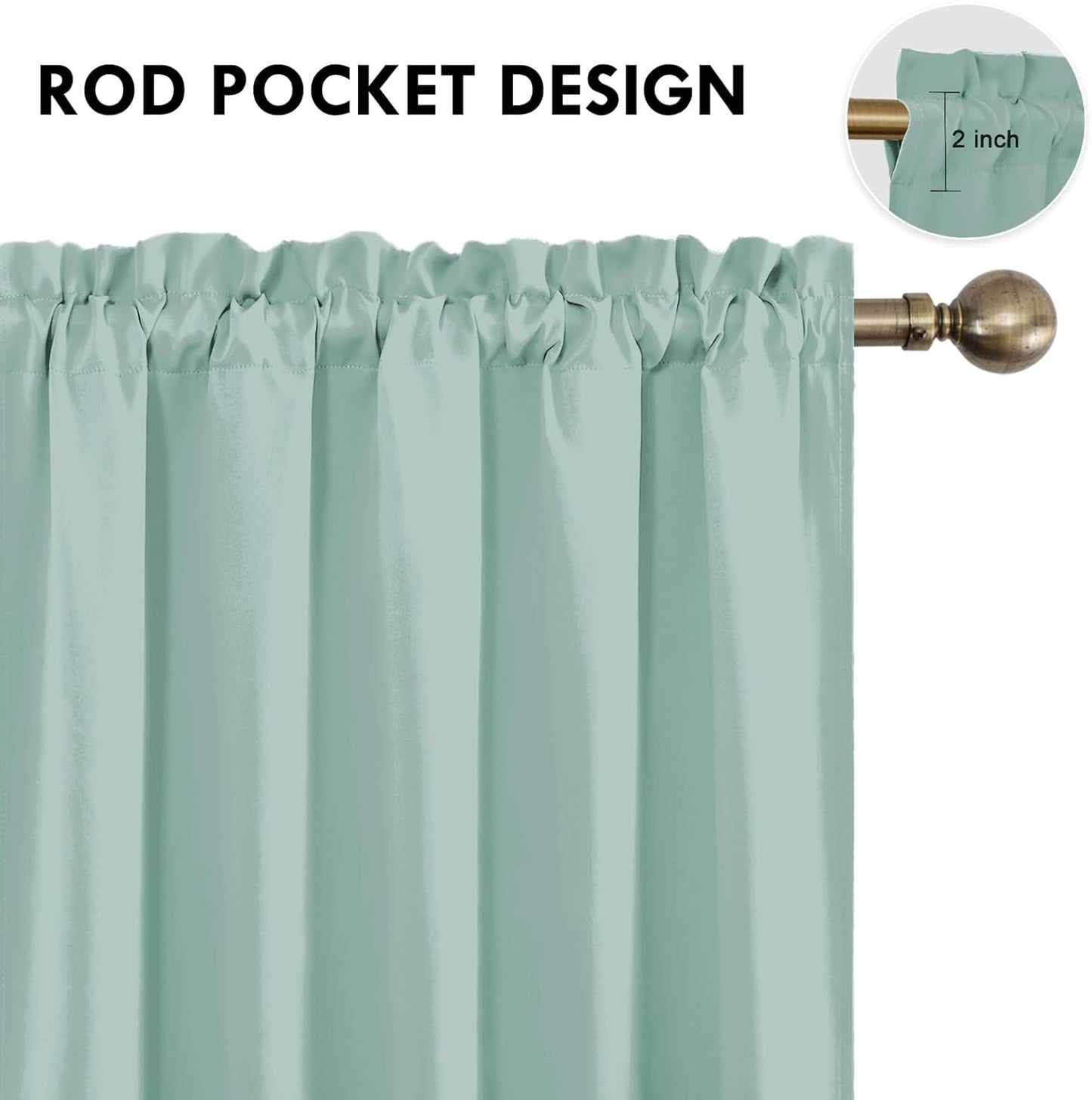 DWCN Blackout Curtains for Living Room Thermal Insulated, Energy Saving & Noise Reducing Bedroom Curtains, Sage Green, W 70x L 63 Inch, Set of 2 Rod Pocket Curtain Panels