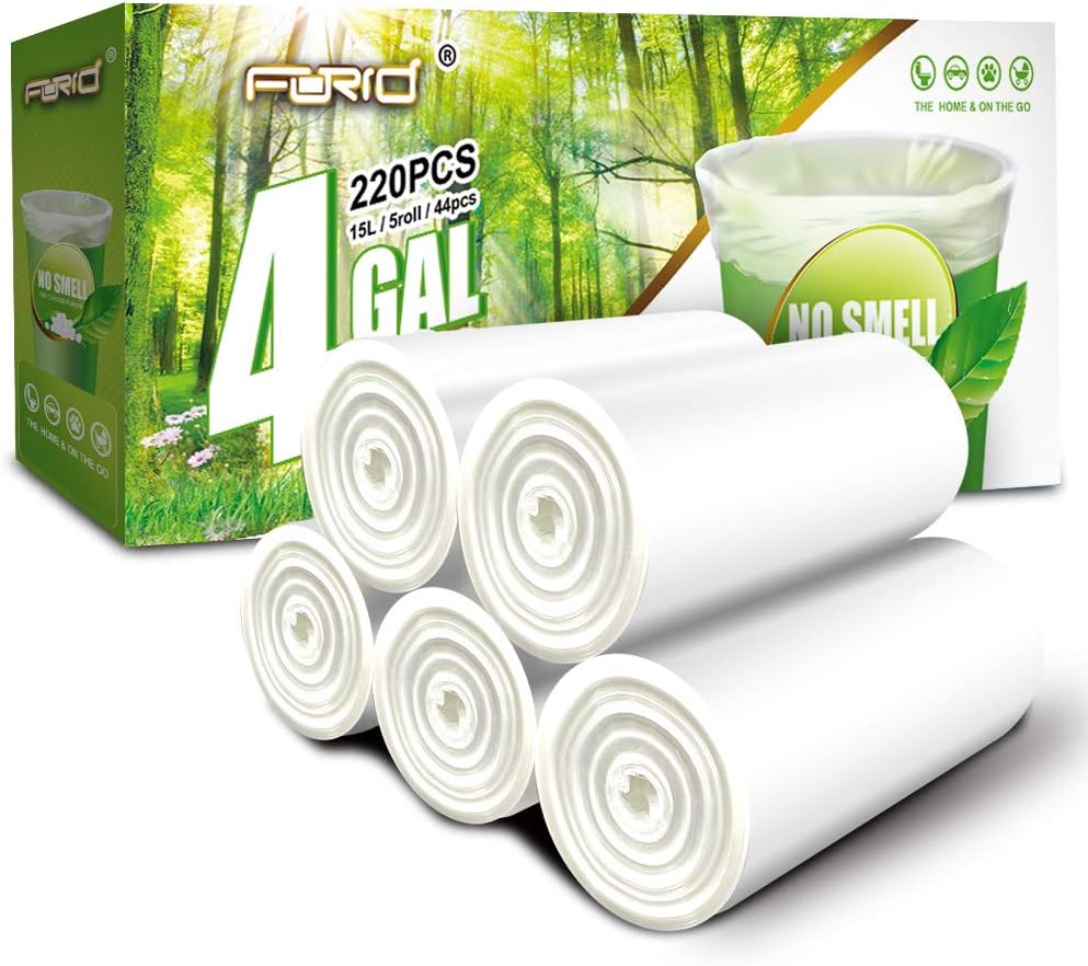 FORID Clear Small Trash Bags - 4 Gallon Garbage Bags Wastebasket Bin Liners 220 Count Plastic Trash Bags for Bathroom Bedroom Office Trash Can