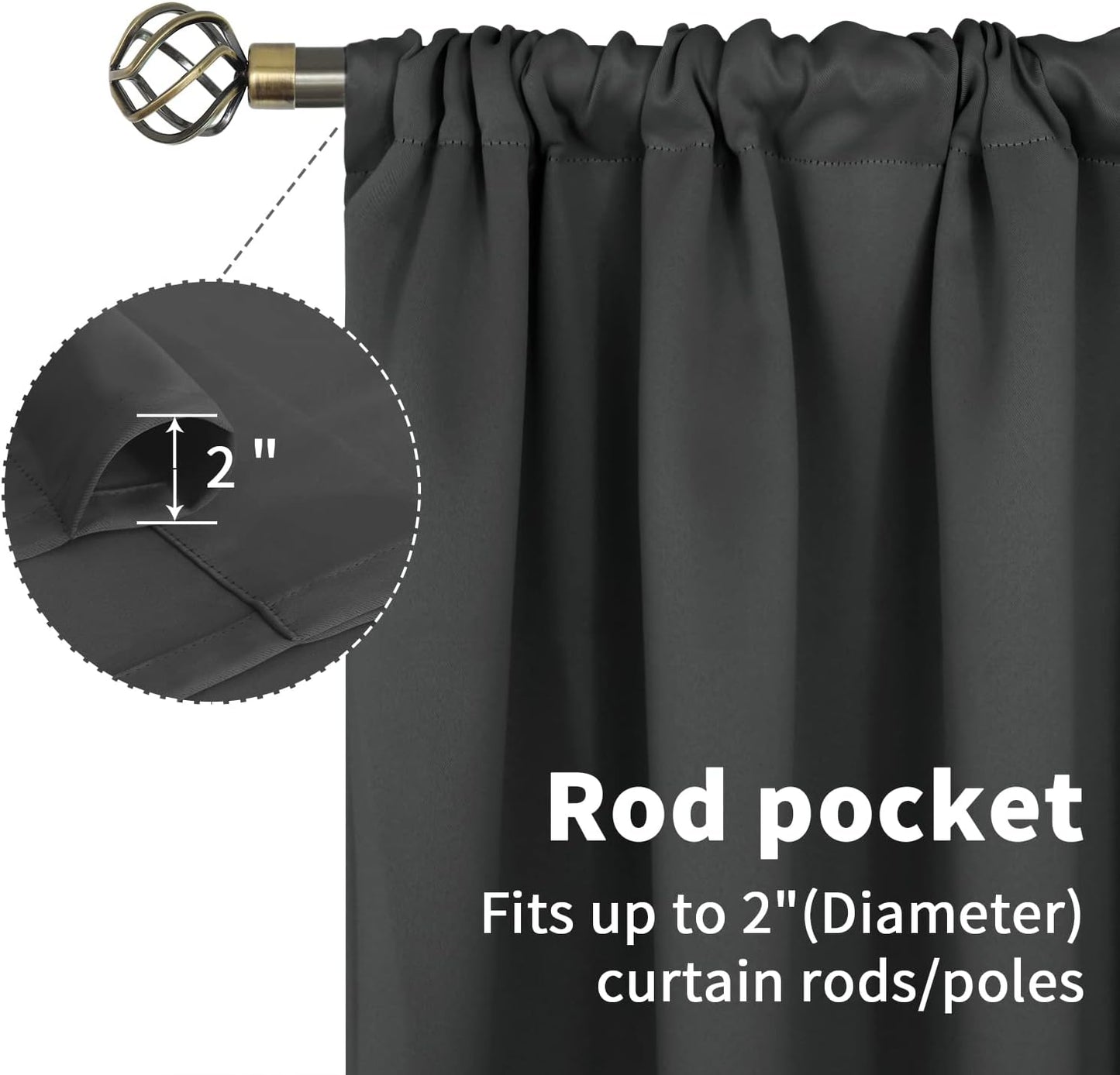 BGment Blackout Curtains 40 Inches Long for Bedroom, Rod Pocket Short Drapes for Kitchen/BathroomWindow Thermal Insulated Room Darkeng Blinds Privacy, Dark Grey, 2 Panels, 42 x 40 Inch