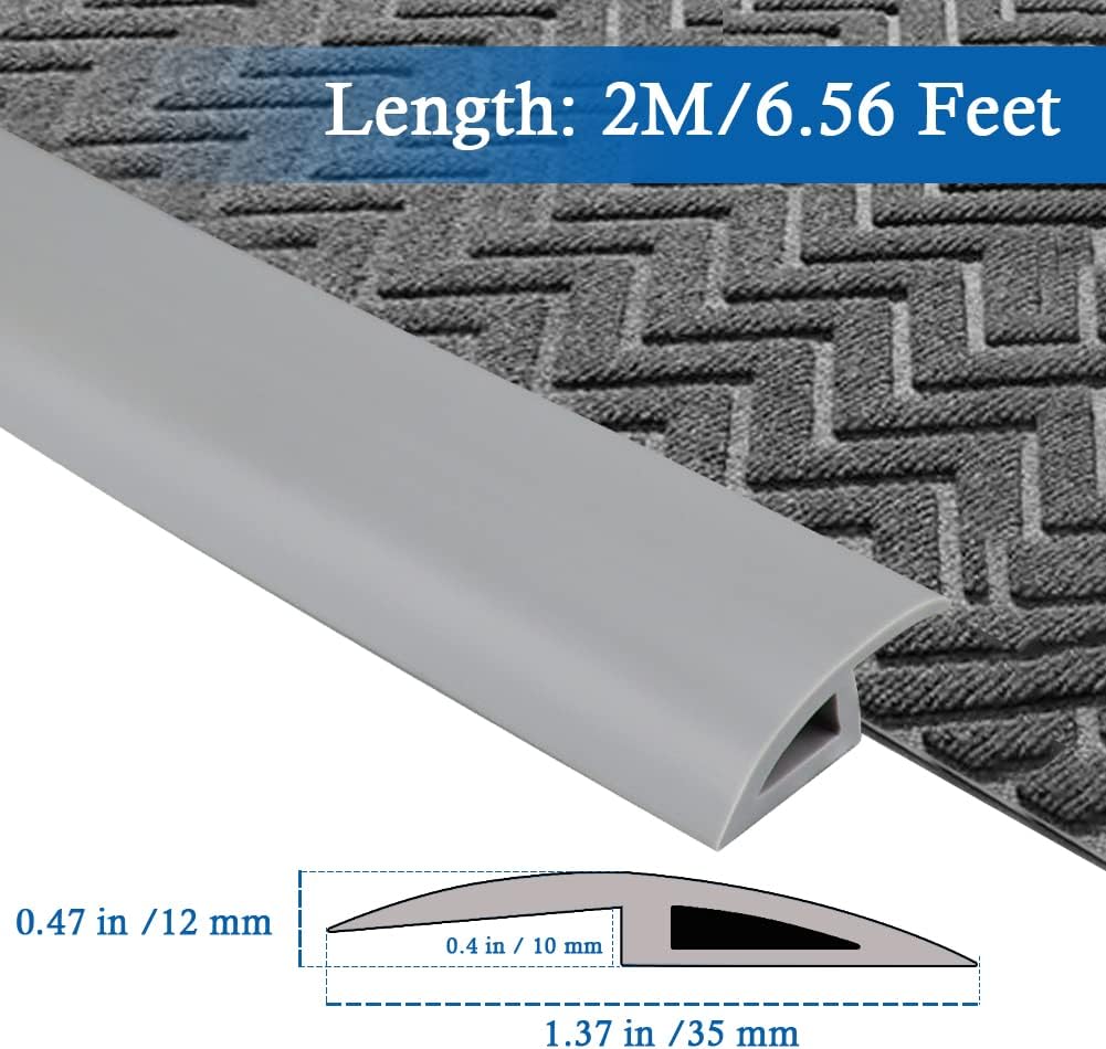 Floor Transition Strip Self Adhesive Carpet & Flooring Transitions Edging Trim Strip PVC Threshold Transitions Suitable for Threshold Height Less Than 10mm (6.56Ft, Gray)