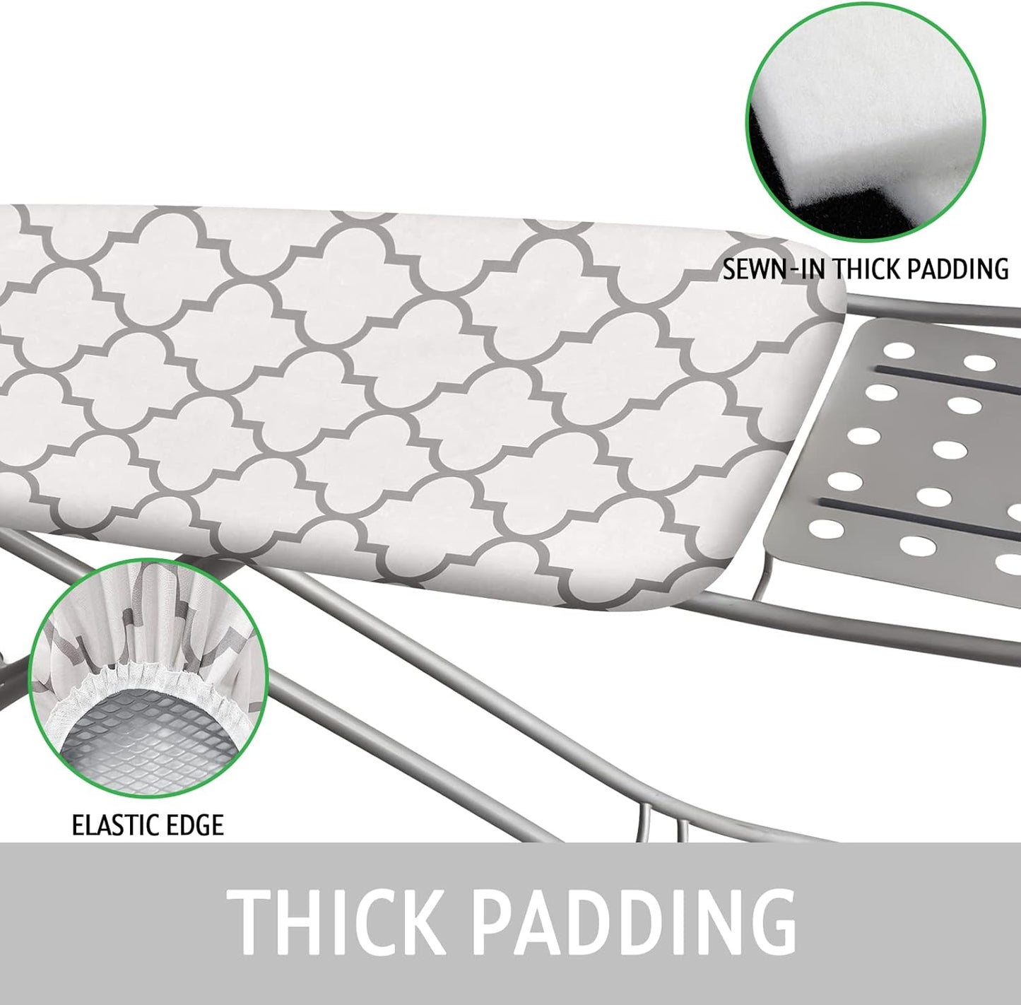 Ironing Board Cover and Pad 15x54 Inch Standard Ironing Board Cover with Elastic Edge and Hook and Loop Fasteners Scorch and Stain Resistant Cotton Ironing Covers with Thick Padding
