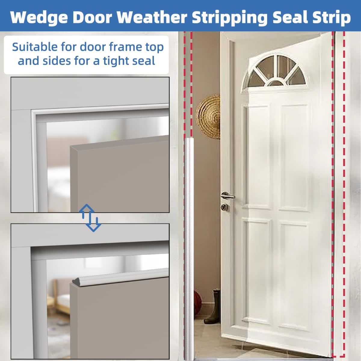 Wedge-Shape Window Weather Stripping Door Frame Seal Strip 2Pcs×196" White,Upgrade Black Foam,Soundproofing,Draft Stopper,Winter Insulation,Noise Blocker, Gap Filler for Exterior Front Door Side