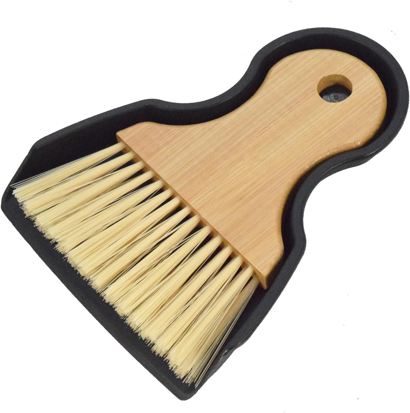 Mini Broom and Dustpan Set Portable Hand Broom with Bamboo Handle Small Crumb Sweeper for Home, Bathroom, Kitchen, Car Interior, Office, Pet Areas (Black)