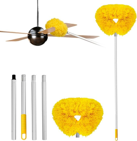 Ceiling Fan Cleaner Duster Reusable Microfiber Ceiling Fan Blade Cleaner Removable Duster with Extension Pole Adjusts 13 to 49.7 Inch for Cleaning Walls Bookshelves Furniture Door Window Top (Yellow)