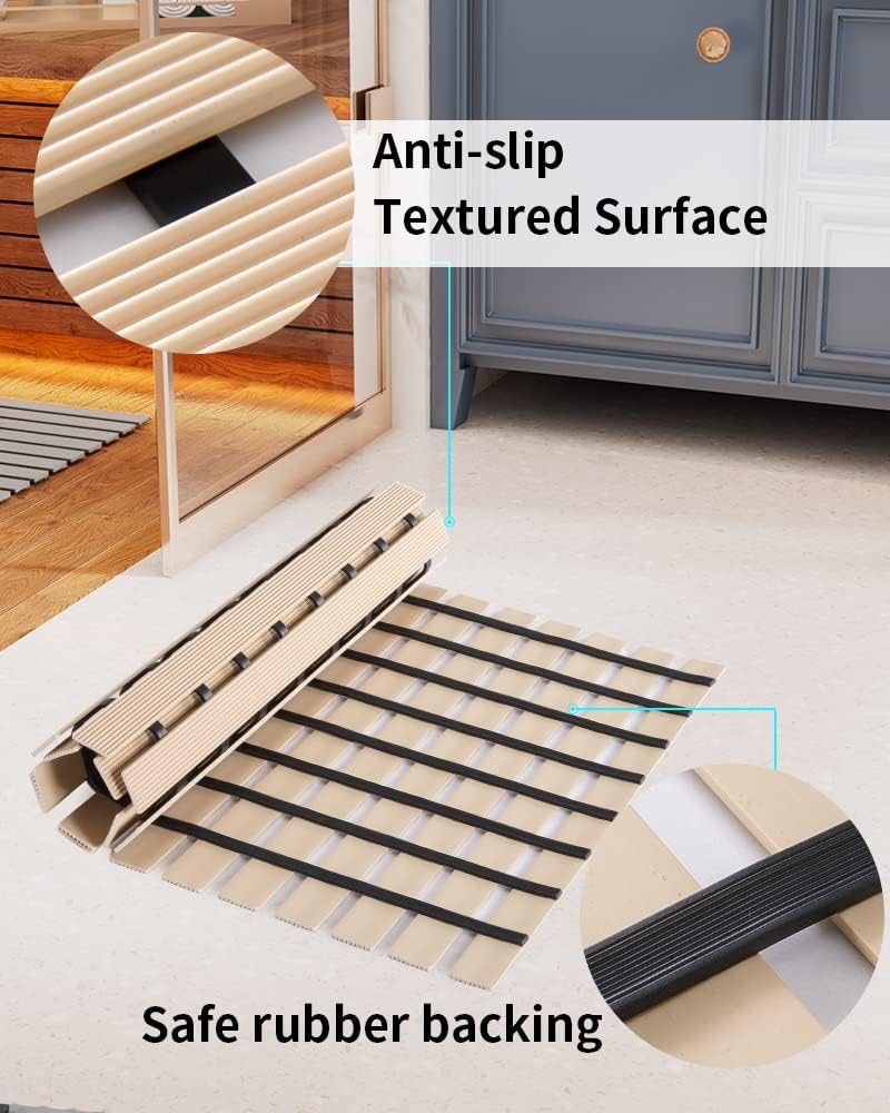 PADOOR Shower-Mat Non Slip, Heavy Duty Bathtub-Mat Curlable Quick Drain Sturdy Bath Tub Mat Without Suction Cups for Indoor Outdoor Use 17x26 Inch Beige