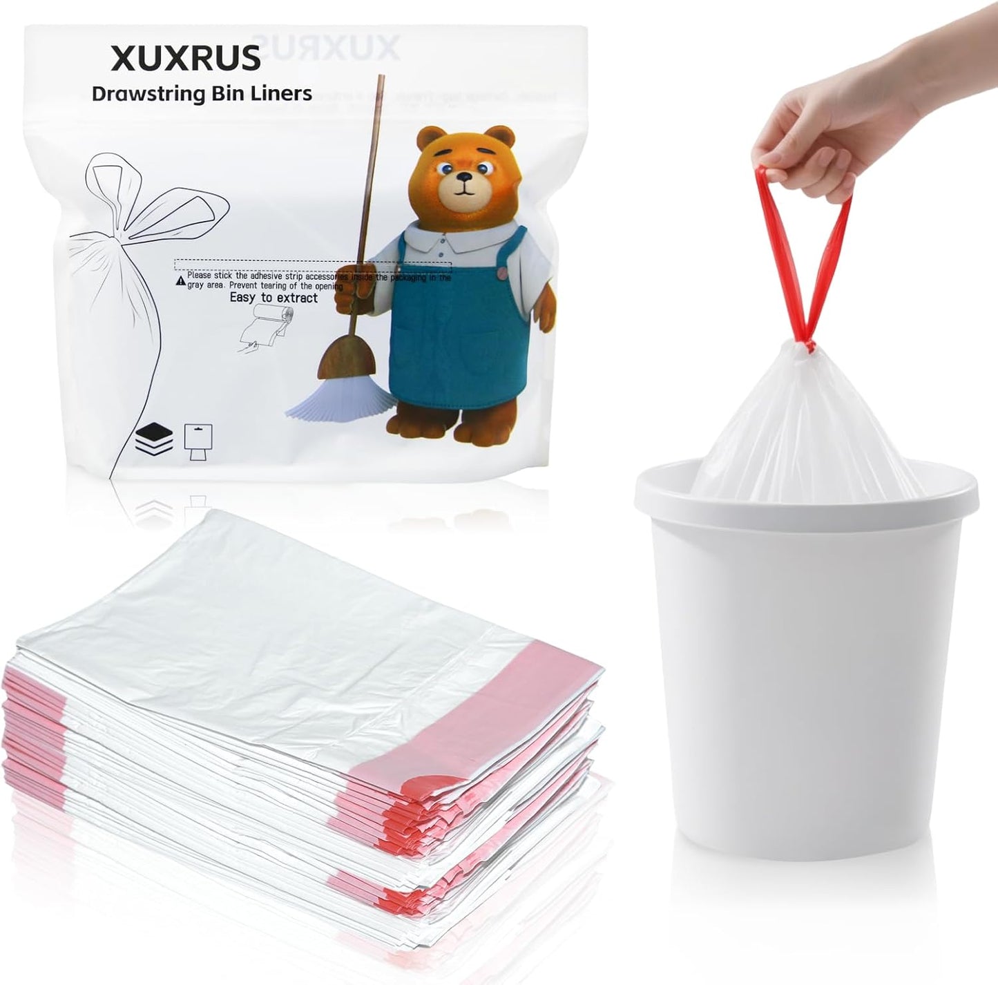 3 Gallon Trash bag Small White Drawstring Trash Bags, Tear-Free Heavy Duty Garbage Bags, Leak-Proof & Odor Blocking Small Garbage Liners for Kitchen, Bathroom, Multi-Purpose Use 60 Count by XUXRUS