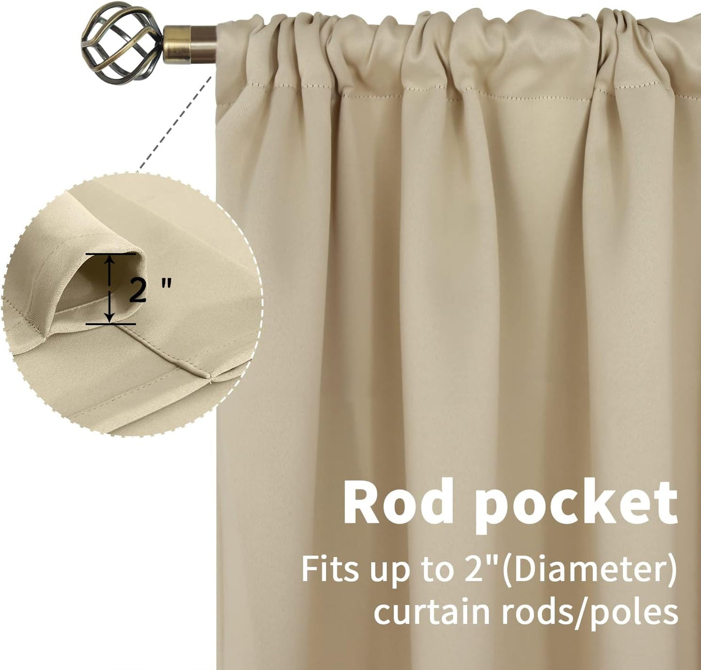 BGment Beige Blackout Curtains 72 Inches Length for Bedroom - Thermal Insulated Room Darkening Window Treatments with Rod Pocket for Living Room, 52 x 72 Inch, 2 Panels