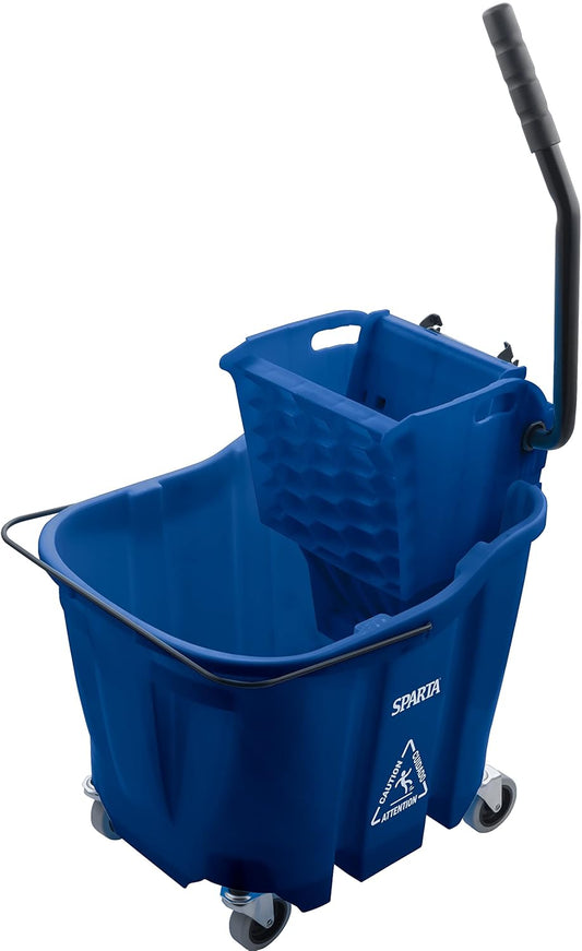Carlisle FoodService Products 35 Qt Commercial Mop Bucket with Reliable Side Press Wringer, Compatible with OmniFit Soiled Water Insert Bucket (Sold Separately), Polypropylene (Pp), Blue