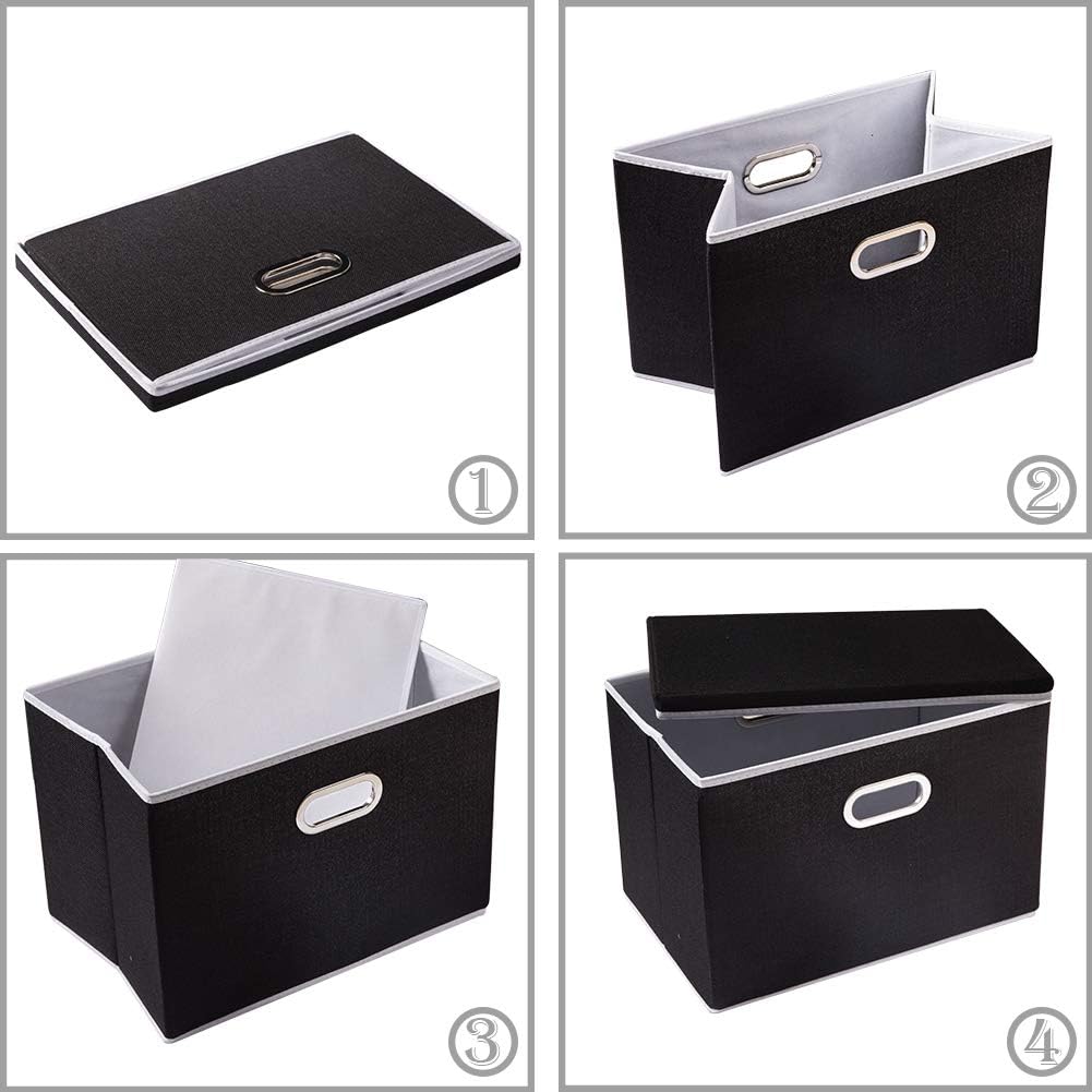 PRANDOM Foldable Storage Box with Lid [1-Pack] Fabric Collapsible Storage Bin Organizer Container Basket Cube with Cover for Home Bedroom Closet Office Nursery Black (14.9x9.8x9.8)