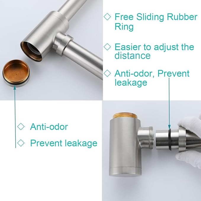 Brass Round Bottle P-Trap 1 1/4, Adjustable Basin Sink Waste Drain Trap Kit, Brushed Nickel P Trap