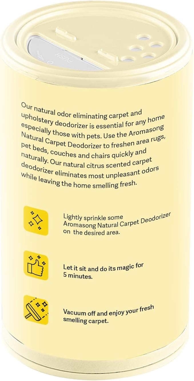 Aromasong Carpet Deodorizer Powder- 2-PACK - 100% Natural Citrus Carpet Freshener - Safe For Pets - Effective Pet Odor Eliminator For Strong Odor & Pet Urine 13 Oz. (Improved Formula)