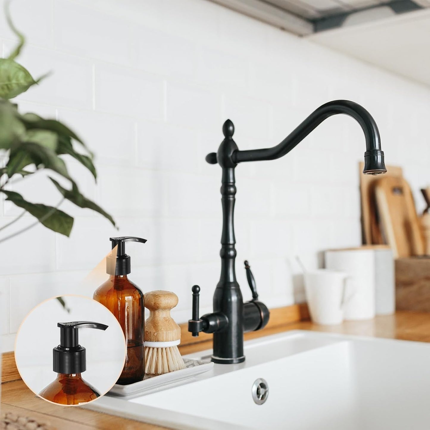 uxcell 6 Pcs Soap Dispenser Pump Heads Soap Dispensers Top Pumps Replacement Switch Pumphead for Standard 24/423 Neck Size Lotion Shampoo Bottle, White