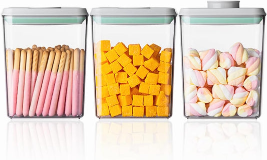 Ankou Pop Airtight Food Storage Containers with Lids- 3 Pcs Stackable One Button Opening Food Containers, Kitchen Pantry Storage Containers for Snacks Candy Salt Herbs Spices BPA-Free (1.2 QT * 3)