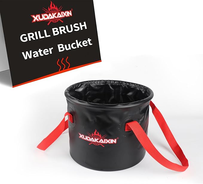Grill Brush Collapsible Water Bucket for Grill Cleaning, Camping, and Outdoor Activities (Only Water Bucket No Grill Brush)-Black