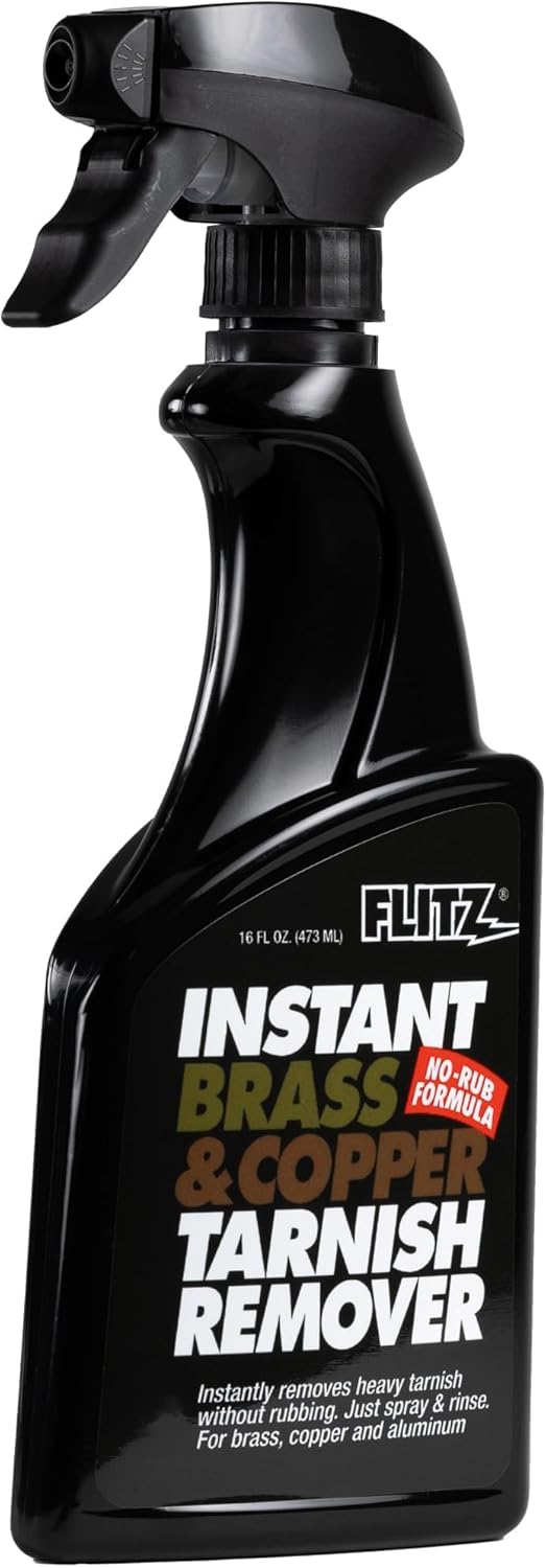 FLITZ Instant Brass and Copper Tarnish Remover - 16oz Bottle of USA-Made Organic Rust Remover Spray (No-Rub) - Removes Stains & Oxidation from Glass & Aluminum - Brass Cleaners That Work (1 Pack)