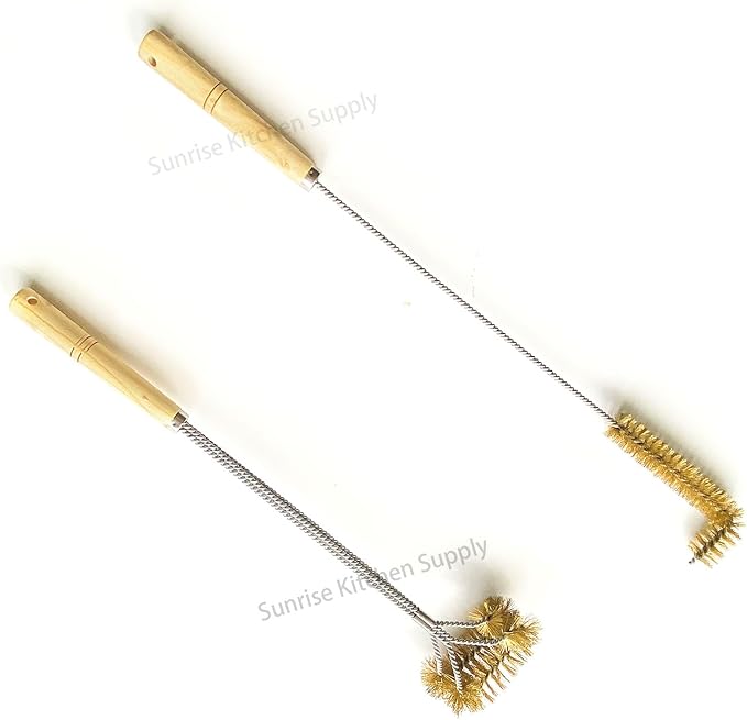 SUNRISE Fryer Brush with Long Handle (Brass, L and Double Brush)