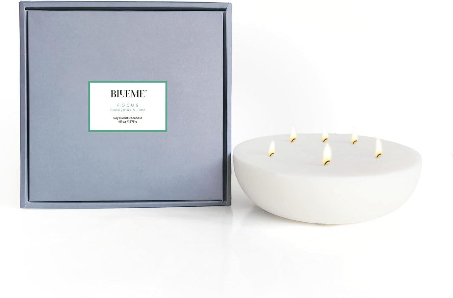 New BLUEME Wellness Candle Wax Refill, Contains Essential Oil, Sustainable, Hand Finished, Hand Poured, Premium, Luxury Ceramic, Natural Cotton Wick (45oz, Eucalyptus & Lime)