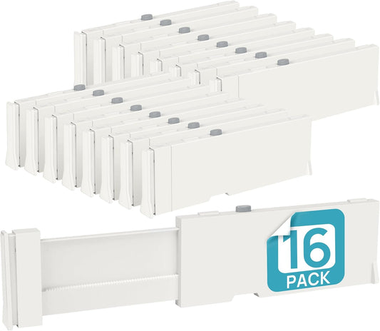 Vtopmart 16 Pack Drawer Dividers for Clothes, 4" High 11.6"-17" Adjustable Expandable Dresser Drawer Organizer, Plastic Drawers Separator for Dresser, Baby Clothes, Underwear, Kitchen & Office Storage