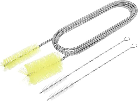 HARFINGTON 3pcs Flexible Long Drain Brush Straw Cleaner Set 61.02" Stainless Steel Double Ended Hose Brush with 8" Nylon Long Tube Pipe Cleaning for Fish Tank Sink Pipe, Yellow