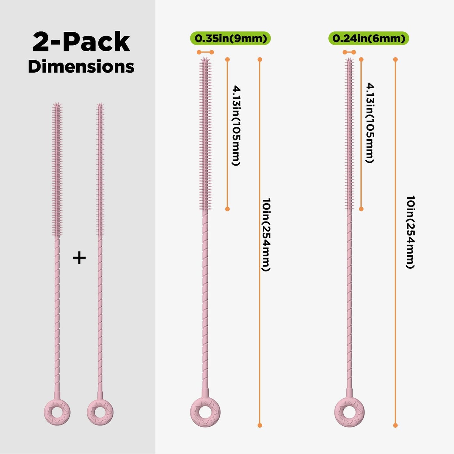 2 Pcs Silicone Straw Cleaner Brush, Extra Long Cleaning Brushes for Straws, 6mm&9mm, Pink