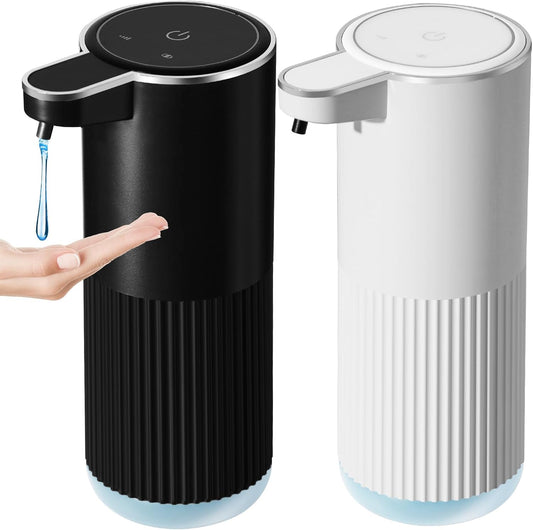Automatic Soap Dispenser, 2 Pack Black and White Touchless Liquid Soap Dispensers for Bathroom, 13.5 Fl Oz Plastic Electric Auto Dish Soap Dispenser Wall Mount for Kithcen