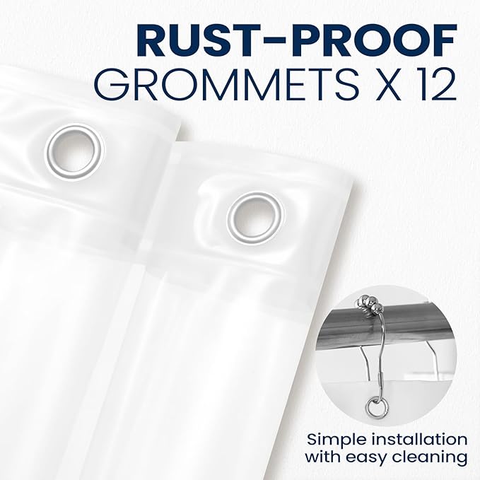 downluxe White Shower Curtain Liner, PEVA Lightweight Plastic Shower Liner with 3 Magnets, 72" x 72" Waterproof Bathroom Curtain