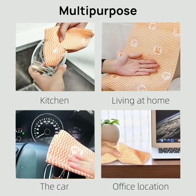 Lazy Cleaning Cloths, Disposable Microfiber Cloths, Reusable Dish Rags, Dry/Wet Use for Dishware, Countertops, Stove, Camping, RVs, Tearable Roll Design (55 Sheets, 9.45"x11.81",Orange)