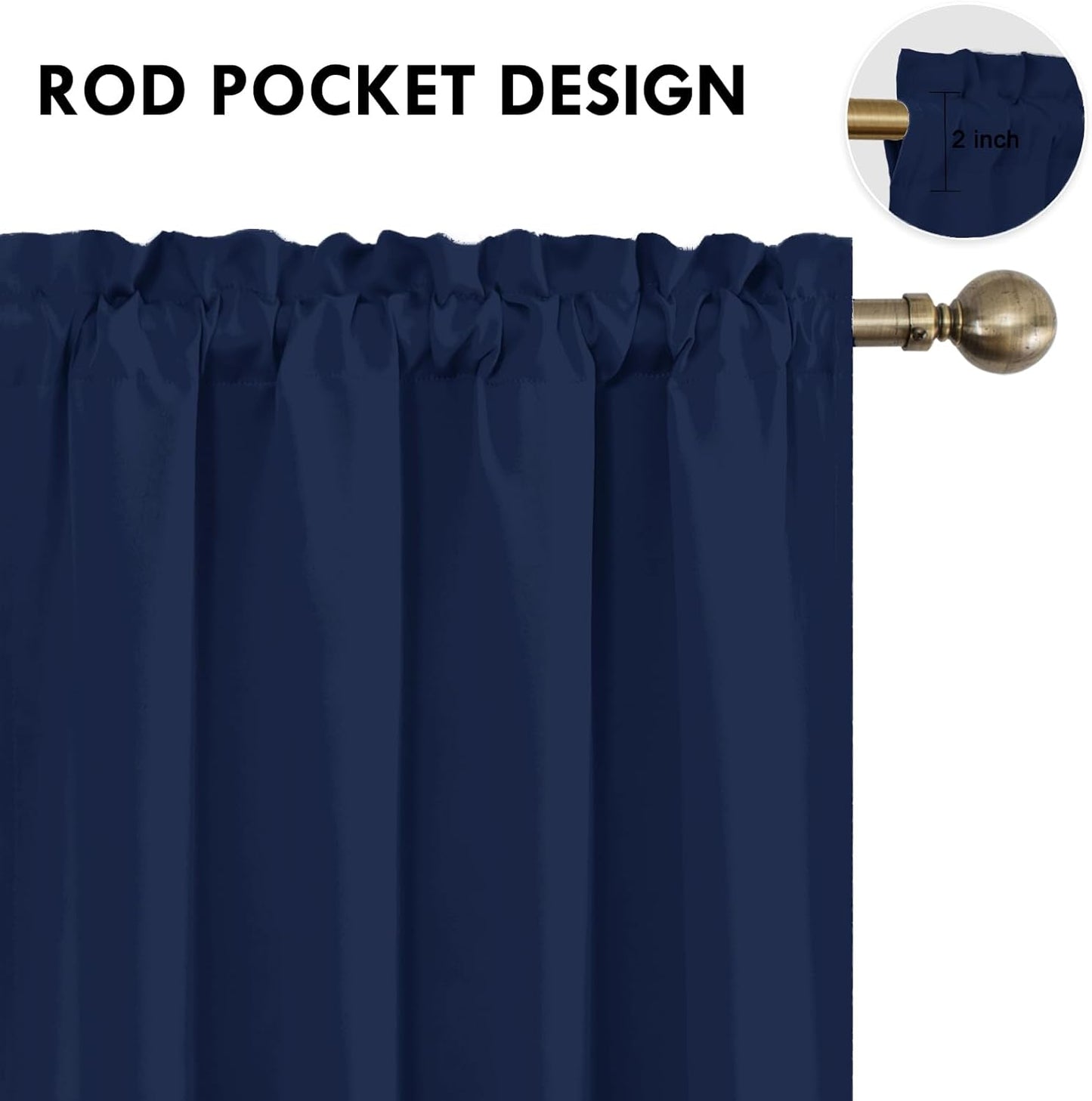 DWCN Short Blackout Curtains for Bedroom 45 Inches Long 2 Panels Set, Solid Thermal Insulated Energy Saving Window Treatment Drapes, Rod Pocket Curtains for Kids Boys Room (W52 x L45 Inch, Navy Blue)