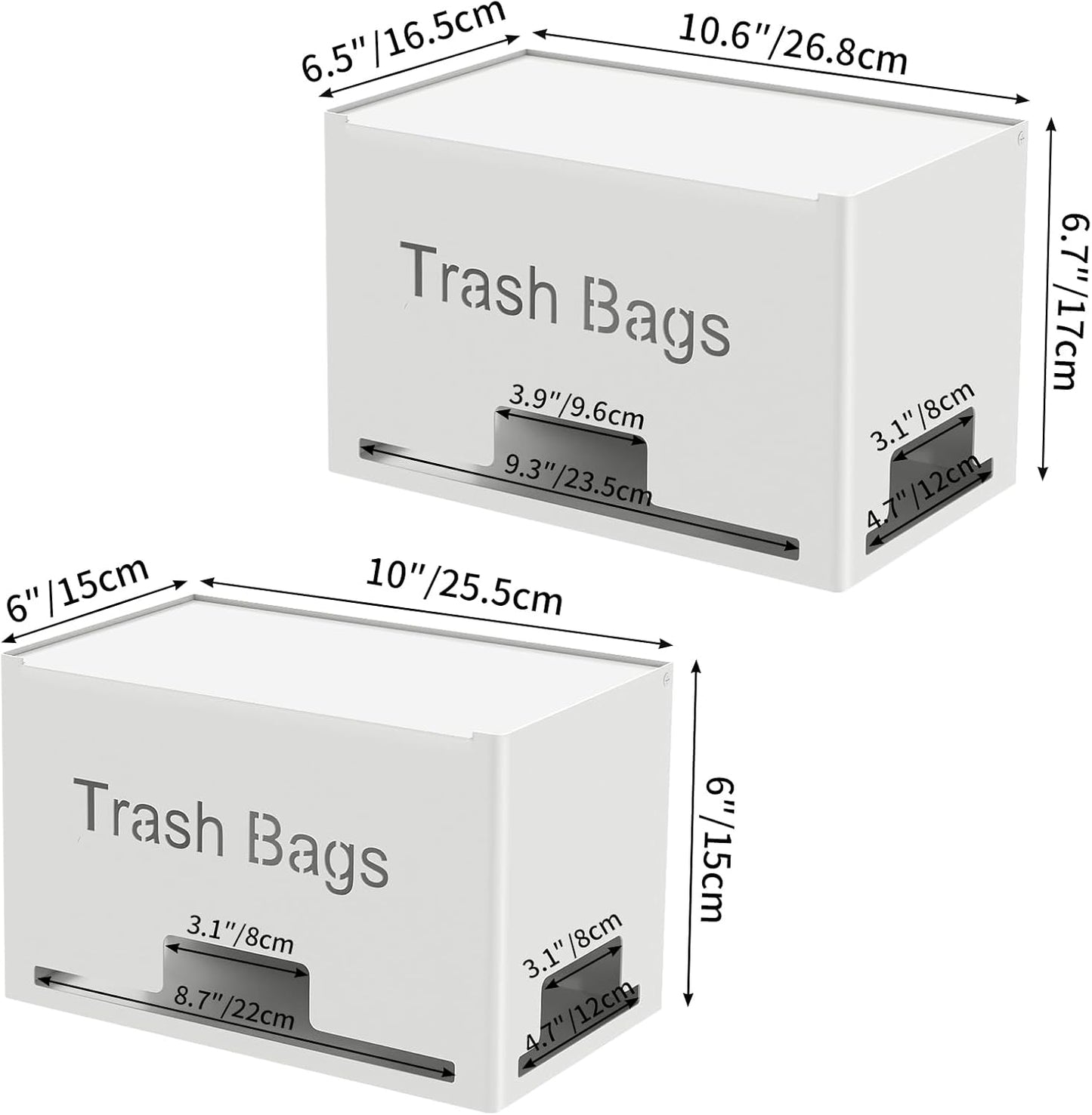 2-Pack Trash Bag Holder Dispenser, Stackable Garbage Bag Dispenser, Extra Large Trash Organizer for Kitchen Laundry Under Sink, Wall Mounted or Freestanding, Metal White