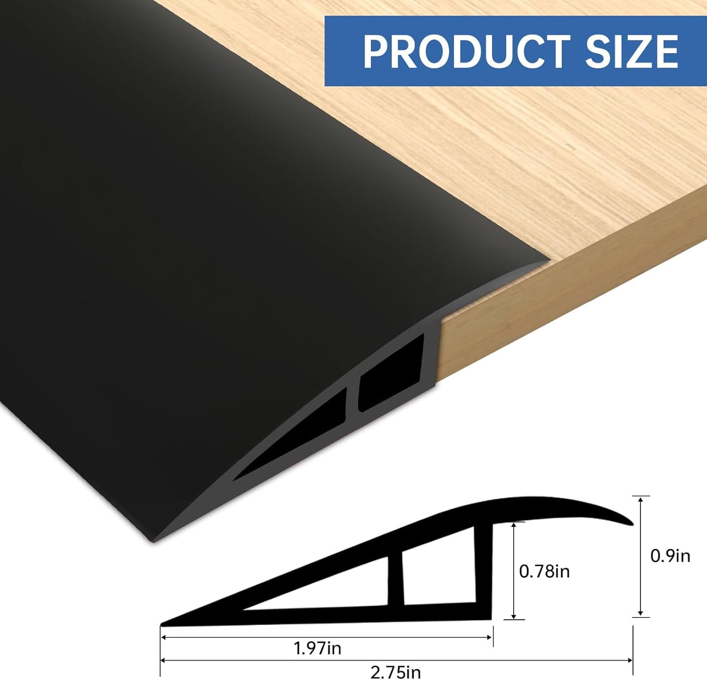 Vinyl Door Threshold Flooring Transition Strip Self Adhesive Carpet Edging Strip for Laminate Doorway Edge Threshold from 3/5" to 4/5" (Black, 3.3 Ft)