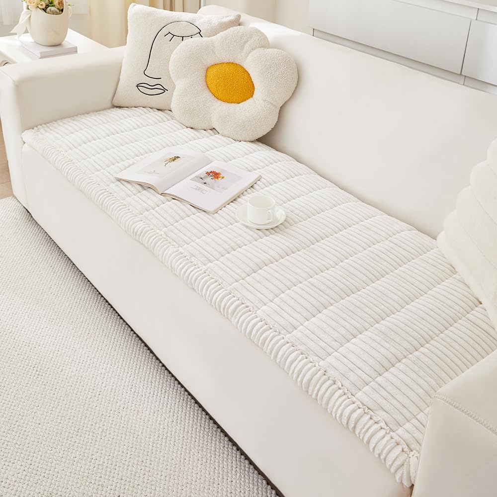 Couch Cover for Dogs Washable, Fuzzy Pet Couch Covers for 2 Cushion Sofa Pet Friendly, Non Slip Sofa Cover (White, 23.6" x 47"/60 x 120cm)