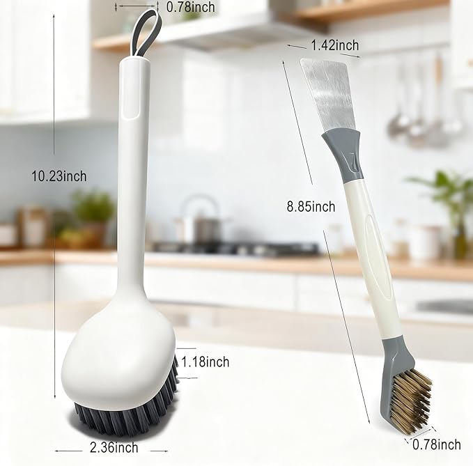 2-Piece Set Handheld Dish Brush with Brass Scrubber and Steel Scraper for Stubborn Grease - Dual-Head Cleaner for Pots, Pans, Stovetop, Sink