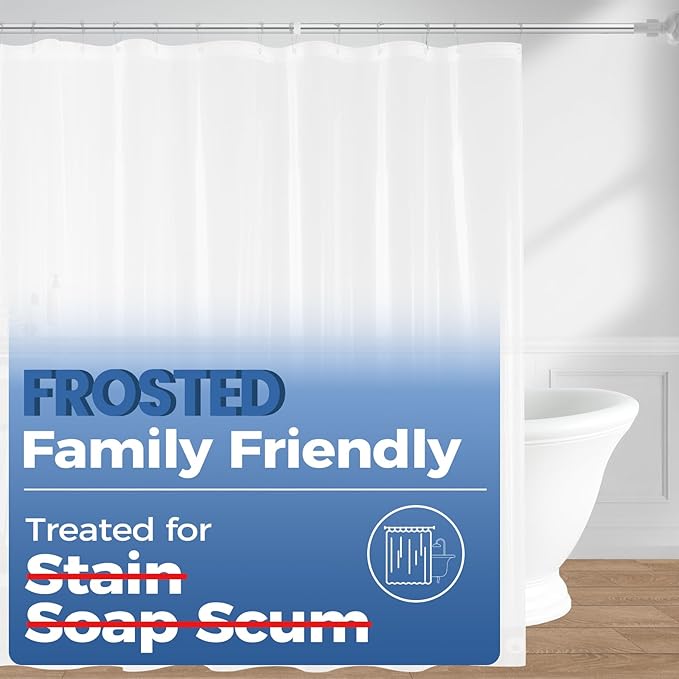 downluxe Set of 2 Frosted Shower Curtain Liner, PEVA Lightweight Plastic Shower Liner with 3 Magnets, 72" x 72" Waterproof Bathroom Curtain