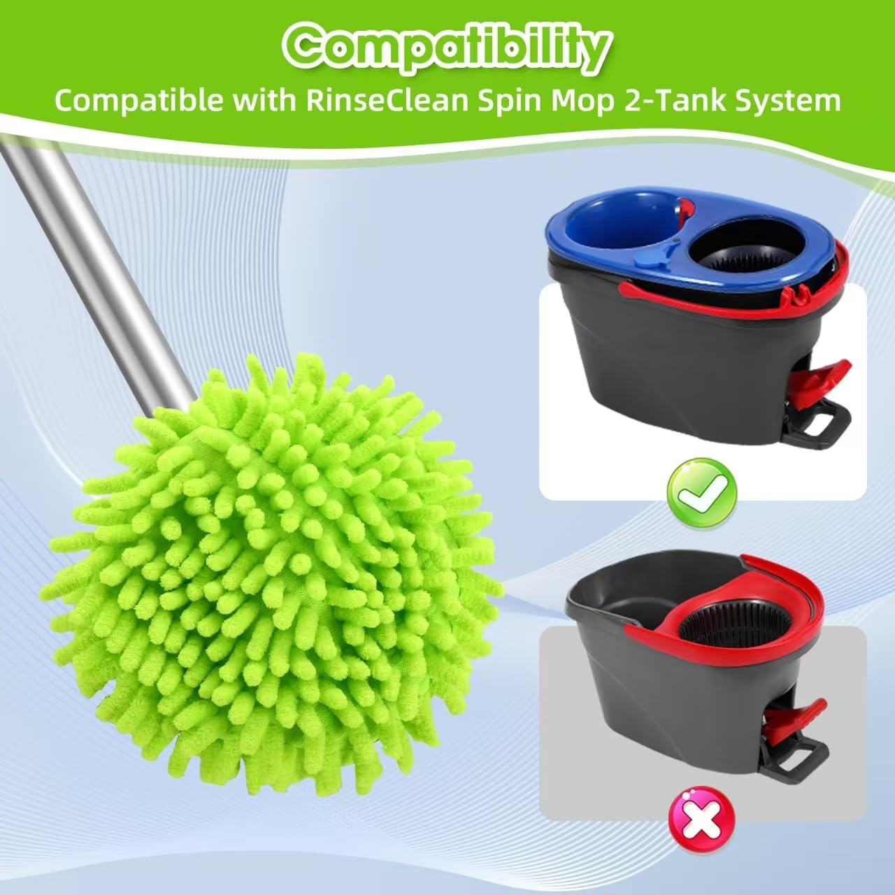 4 Pcs Spin Mop Heads Replacements & 1 Base Set for Ocedar Rinseclean 2-Tank System,Machine Washable Chenille Mop Replacement,Easy Cleaning for Bathroom,Kitchen,Tub
