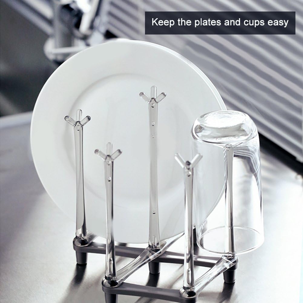 Marbrasse Retractable Cup Drying Rack, Drinking Glass and Sports Bottle Drainer Stand, Plastic Bag Dryer with Non-Slip Bottom for Kitchen Countertop