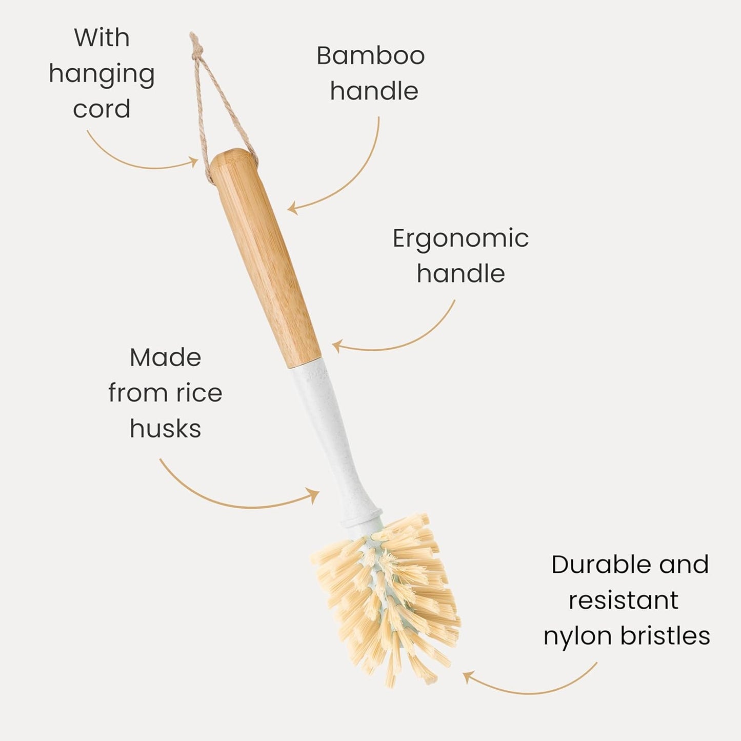 Vigar Zeroline 10.2" Long Bamboo Dish Brush, Ideal Dish Brush for Cups, Wine Glass, Tumbler, Blender Bottles, and Glass Water Bottles for The Kitchen