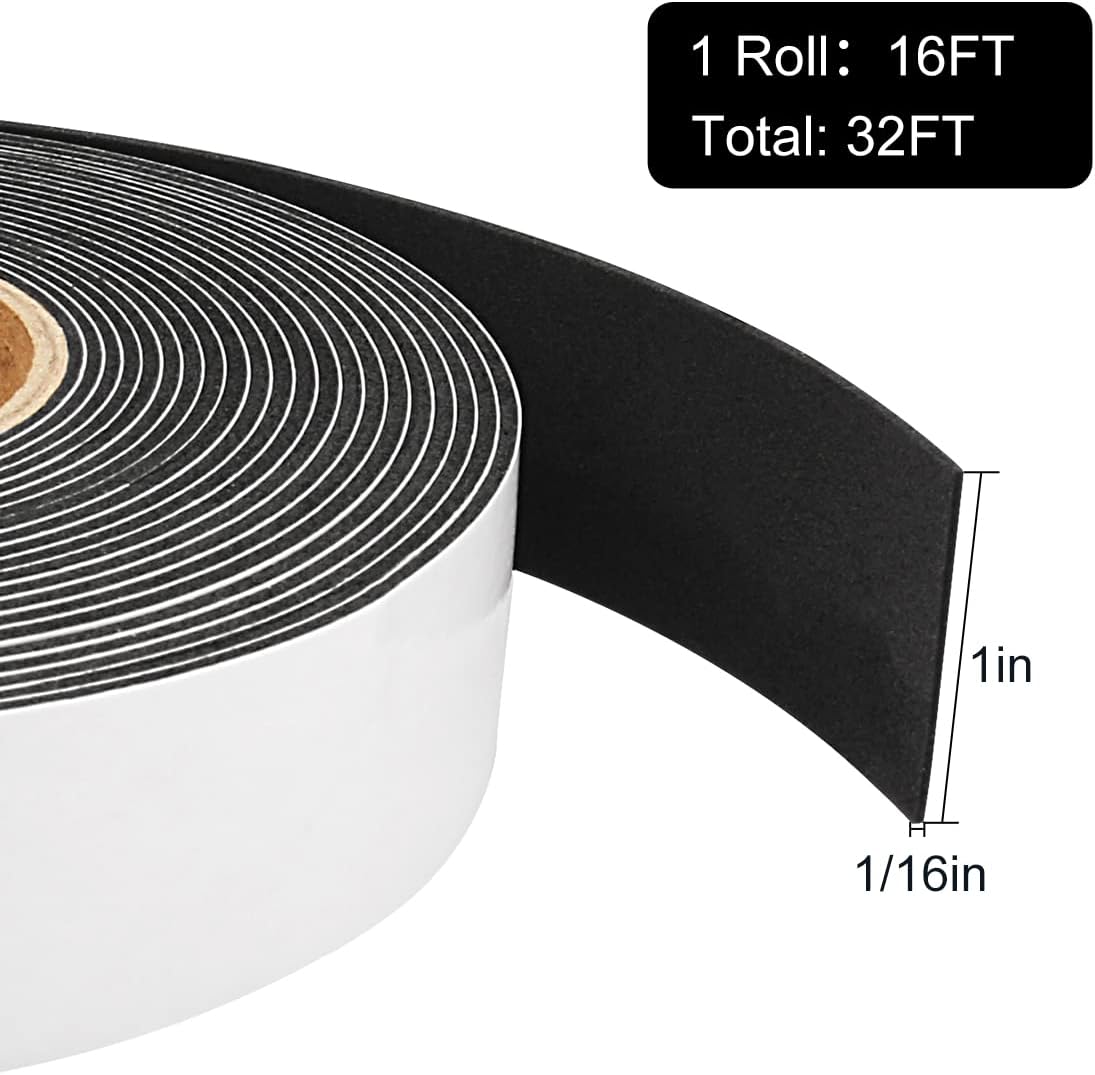 2 Rolls Weather Stripping Door Seal, 1''W x 1/16'' T Foam Tape Single Sided, Adhesive Closed Cell Weather Strip (Total 32 Feet Long)…
