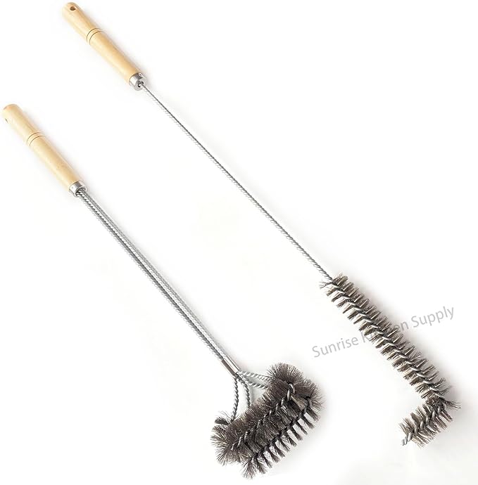 SUNRISE Fryer Brush with Long Handle (Stainless Steel, L and Double Brush)