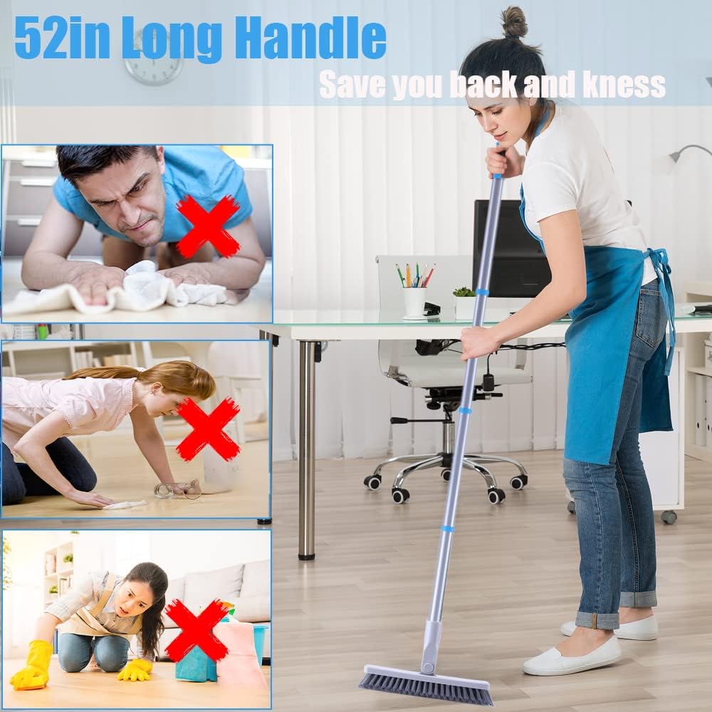 YONILL Grout Brush with Long Handle - Heavy Duty Grout Cleaner Brushes for Tile Floors, Swivel Stiff Bristles Floor Scrubber Cleaning Tool, Floor Scrub Brush for Shower, Kitchen, Baseboards and Corner