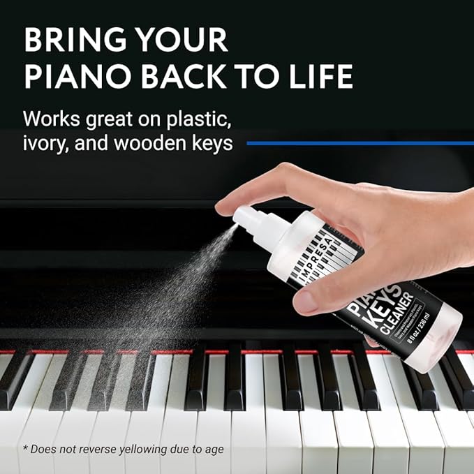 IMPRESA Piano Key Cleaner Spray - Piano Keyboard Cleaning Kit & Solution - Non-Toxic Low-Odor Keyboard Cleaner for Grand & Baby Grand Keys - 8 Fl Oz, Clear, Pack of 1