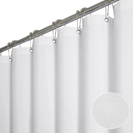 BTTN Stall Fabric Shower Curtain - 36 Inches Linen Textured Heavy Duty Small Cloth Shower Curtain Set with 6 Plastic Hooks, Narrow Hotel Luxury Weighted Shower Curtains for Bathroom - W36 xH72, White