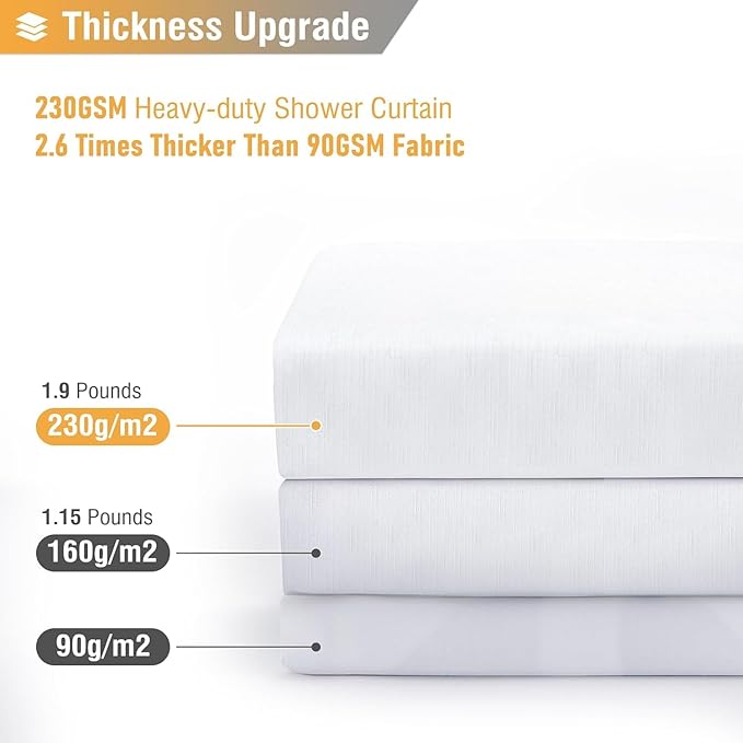 BTTN Fabric Shower Curtain, Linen Textured Heavy Duty Polyester Cloth Shower Curtain Set with Plastic Hooks, White, 54" W x 72" L (Pack of 1)