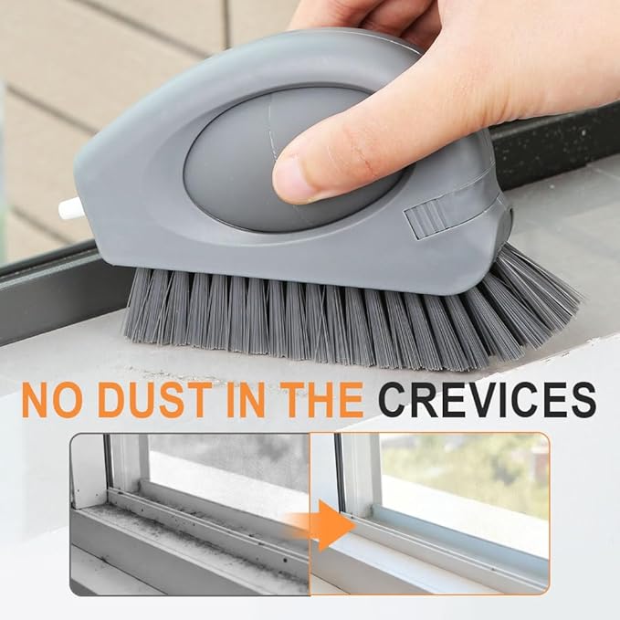 2 in 1 Groove Cleaning Brush with Air-Blowing, Window Track Cleaning Tools, Multifunction Window Track Cleaner with Hard Bristle Scraper, Crevice Brush for Sliding Door Track, Window Seal, Sill (2PC)