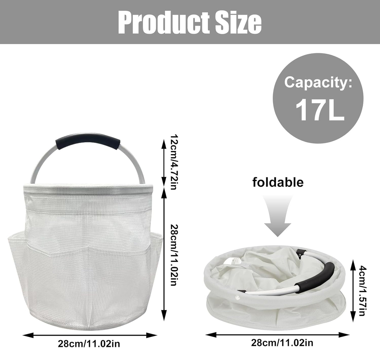 Qivine 17L Cleaning Caddy with Handle, Cleaning Supply Caddy Foldable Tool Bag Cleaning Products Organizers Portable Cleaning Bucket Organiser for Storing Towels (Clear)