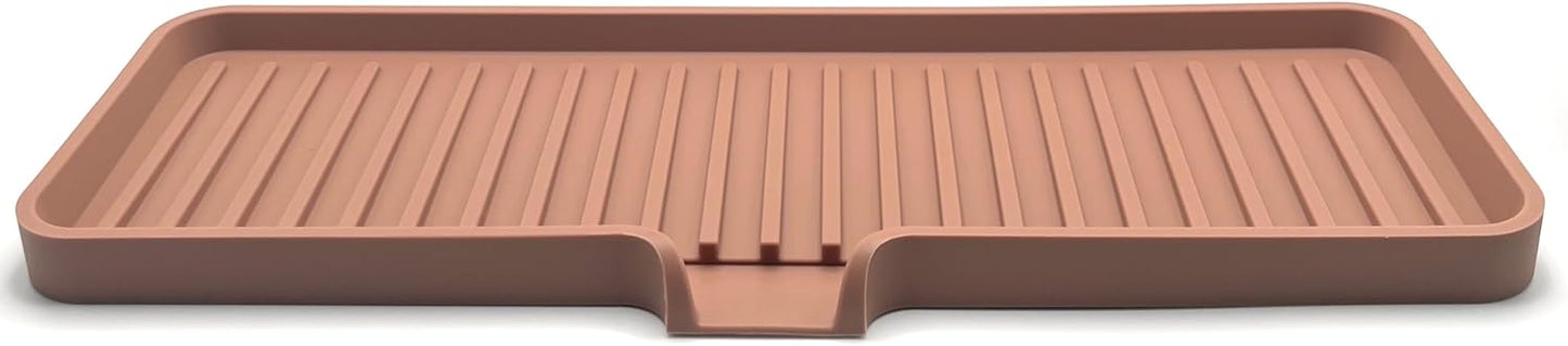 Happitasa Silicone Soap Dish Tray and Sponge Holder with Drain Chute | Bathroom and Kitchen Sink Organizer Caddy (Mocha, 12"x4", 7.4 Ounces)